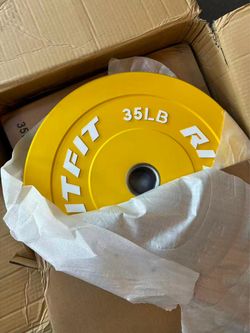 RitFit Olympic Rubber Grip Weight Plates, 2-Inch Barbell (35Lbs) ($1 per lb)