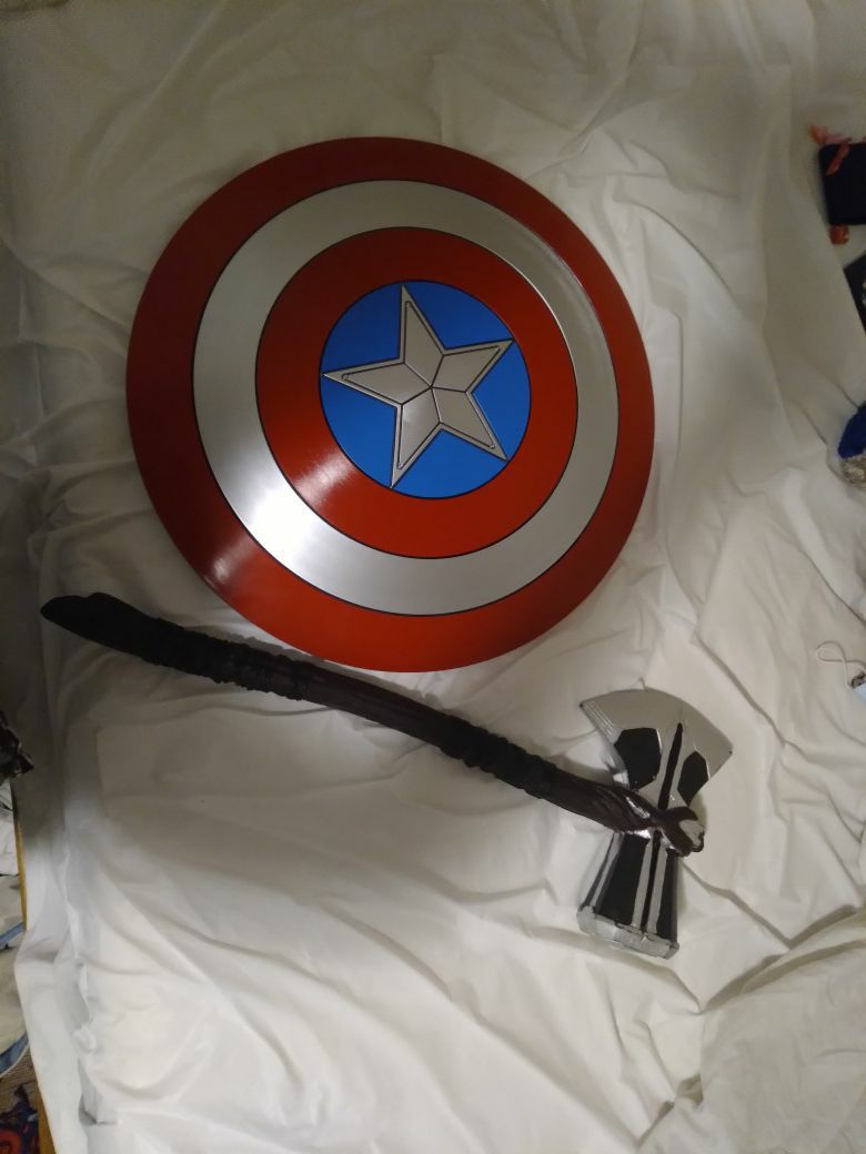 Marvel captain America shield and Thor axe hammer