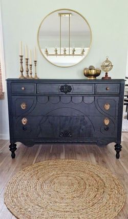 Vintage Solid Wood Black Dresser