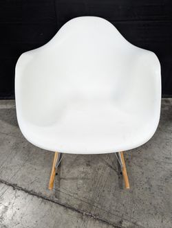 Mid-Century Modern White Molded Rocking Chair with Wood Base