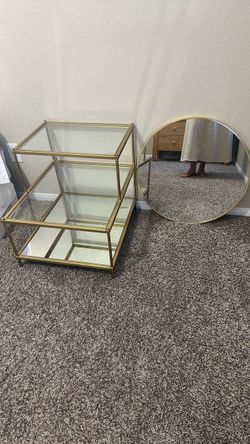 West Elm side table/night stand and 25” round mirror