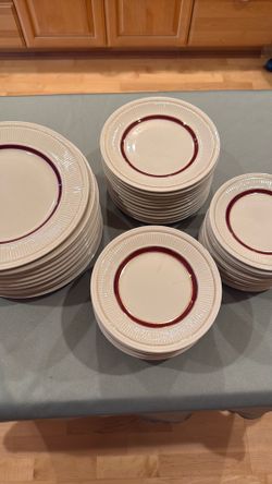Heavy duty restaurant-style dishes.  Dinner plates, salad plates, dessert plates, bread plates.