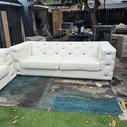 Juego de sofá de piel blanco