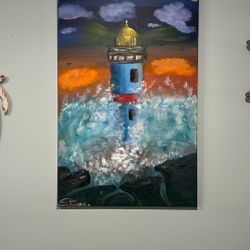 Light house at dawn   Favara oil painting