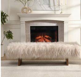 Christopher Knight Home Elara Modern Long-Haired Faux Wool Upholstered Bench, Brown/White