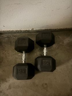 95 lb Rubber Hex Dumbbells Pair