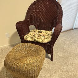 Pier One Rattan Chair and Ottoman