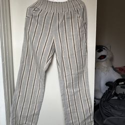 Lightweight Summer Striped Pants with Elastic Waist Honeycomb
