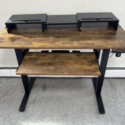 YDN Electric Standing Desk + Dual Monitor Riser (Like New)