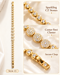 ✨ Style 13 – Women's Elegant Gold-Tone Crystal Bezel Tennis Bracelet 💎