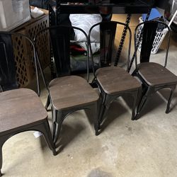 Set Of 4 Black And Walnut Chairs