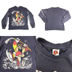 Looney Tunes Tazmanian Devil Retro Jersey Long Sleeve Shirt Vintage 90s Size L