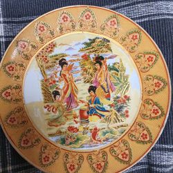 Japanese Satsuma Plates And Silk Painting