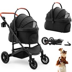 Pet Stroller with 4 Wheels, Foldable Pet...