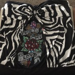 Ed Hardy Plus Size Halter/tube Top-zebra 3x