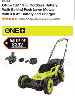 ONE+ 18V 13 in. Cordless Battery Walk Behind Push Lawn Mower with 4.0 Ah Battery and Charger
