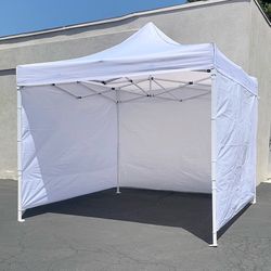 (NEW) $129 Heavy-Duty White Popup Canopy 10x10ft with (3 Sidewall) Outdoor Gazebo, Carry Bag