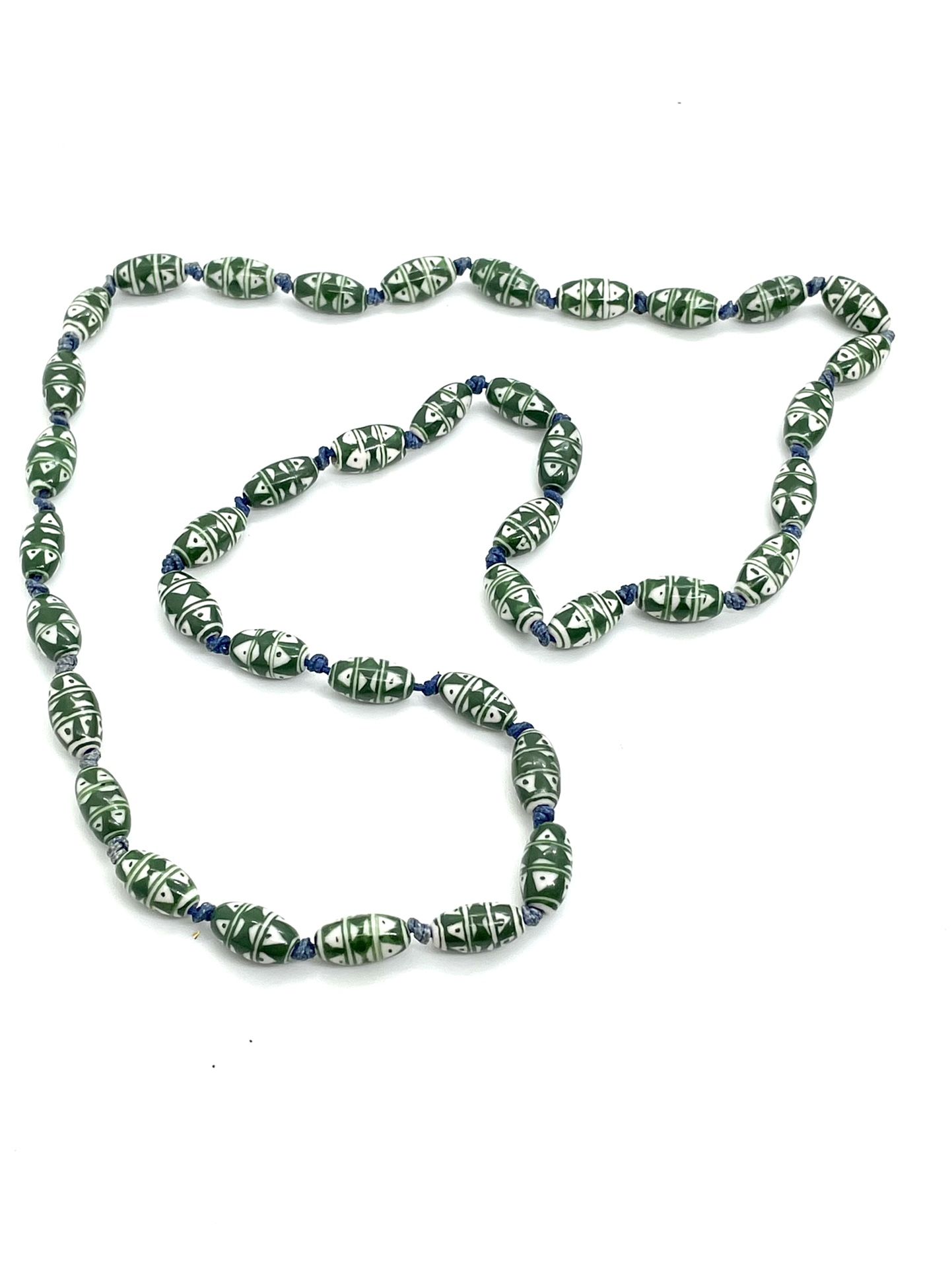 Vintage Green Porcelain Necklace Rare