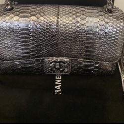 Chanel Medium Flap Python Shoulder Bag Silver