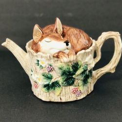 Fitz & Floyd Reynard Sleeping Fox 32 Oz Teapot 1990