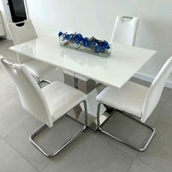 White Dining Table Set With 4 Chairs NEW Dining Set 5 Pcs