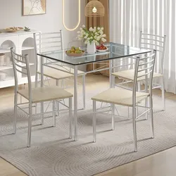 BRAND NEW In Box - VECELO Modern 5-Piece Dining Set (Glass Table & 4 Chairs)