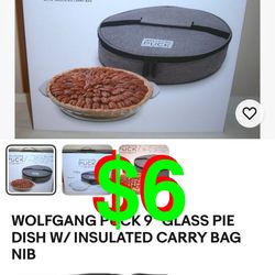 WOLFGANG PUCK 9" GLASS PIE DISH W/ INSULATED CARRY BAG
