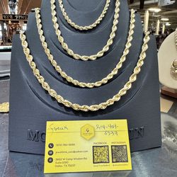 10kt- Solid Rope Chains 4.5MM-24”, 5.5MM 26”, 6MM-26” & 7MM-26 ” starts from $3999  & up.