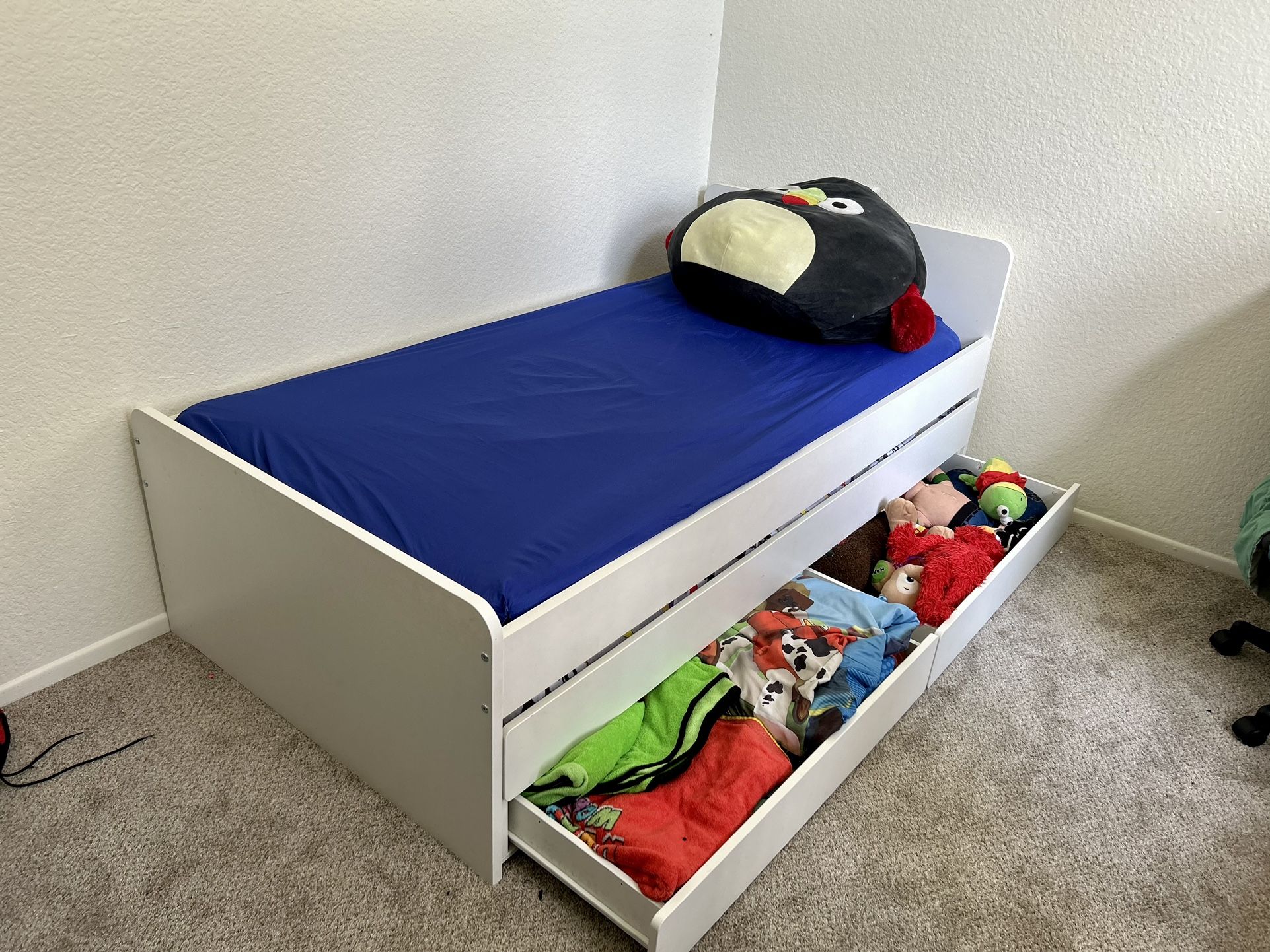 Kids IKEA Twin Bed With Pull Out Bed With Storage.