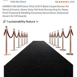 $40 Brand New HOMBYS 450 GSM Extra Thick 3x15 ft Black Carpet Runner for Partys & Events, Heavy-Duty Felt Aisle Runway Rug for Steps, Prom Proposal & 