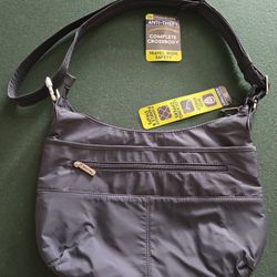 New Travelon Anti-Theft Crossbody Bag, Graphite with Bright Pink Lining