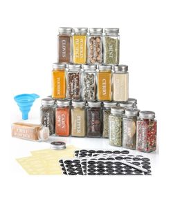 24 Pcs Glass Spice Jars with White Printed Spice Labels - 4oz