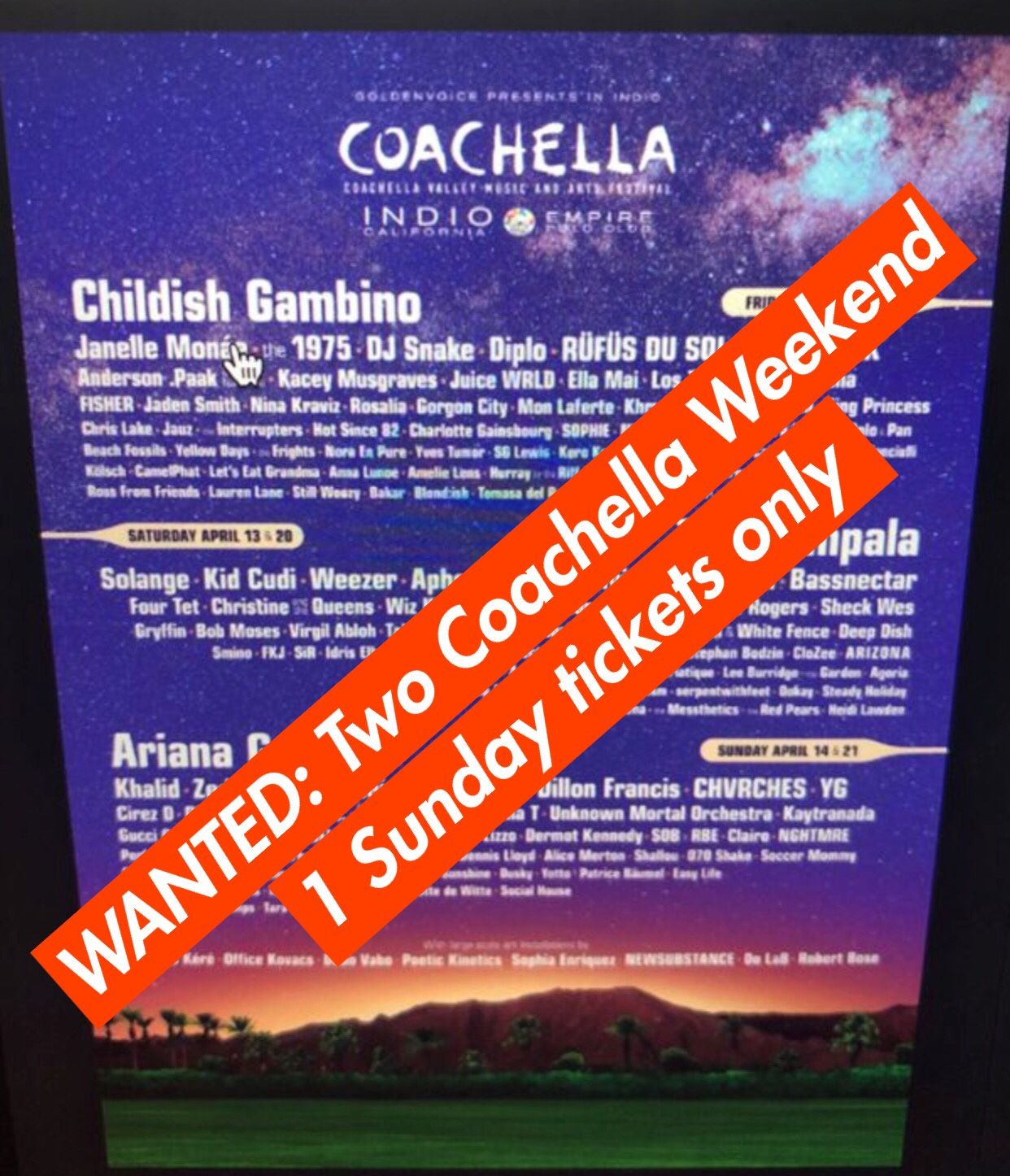 2: Coachella Weekend 1 Sunday tickets only