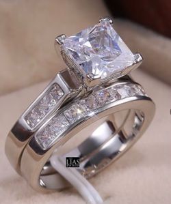 New 18k white gold filled with lab created diamonds wedding ring set