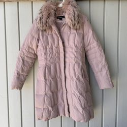 1 MADISON Dusty Rose Hooded Puffer Down Coat Jacket Detachable Fur Trim Size M