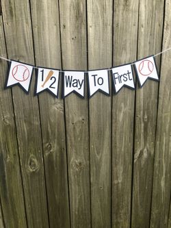 Baseball 6 Month Half Way to First 6 Month Old Banner