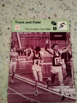 Vintage 1979 sportscaster track and field/ the emsley Carr mile/ Olympic collector card # 69-16
