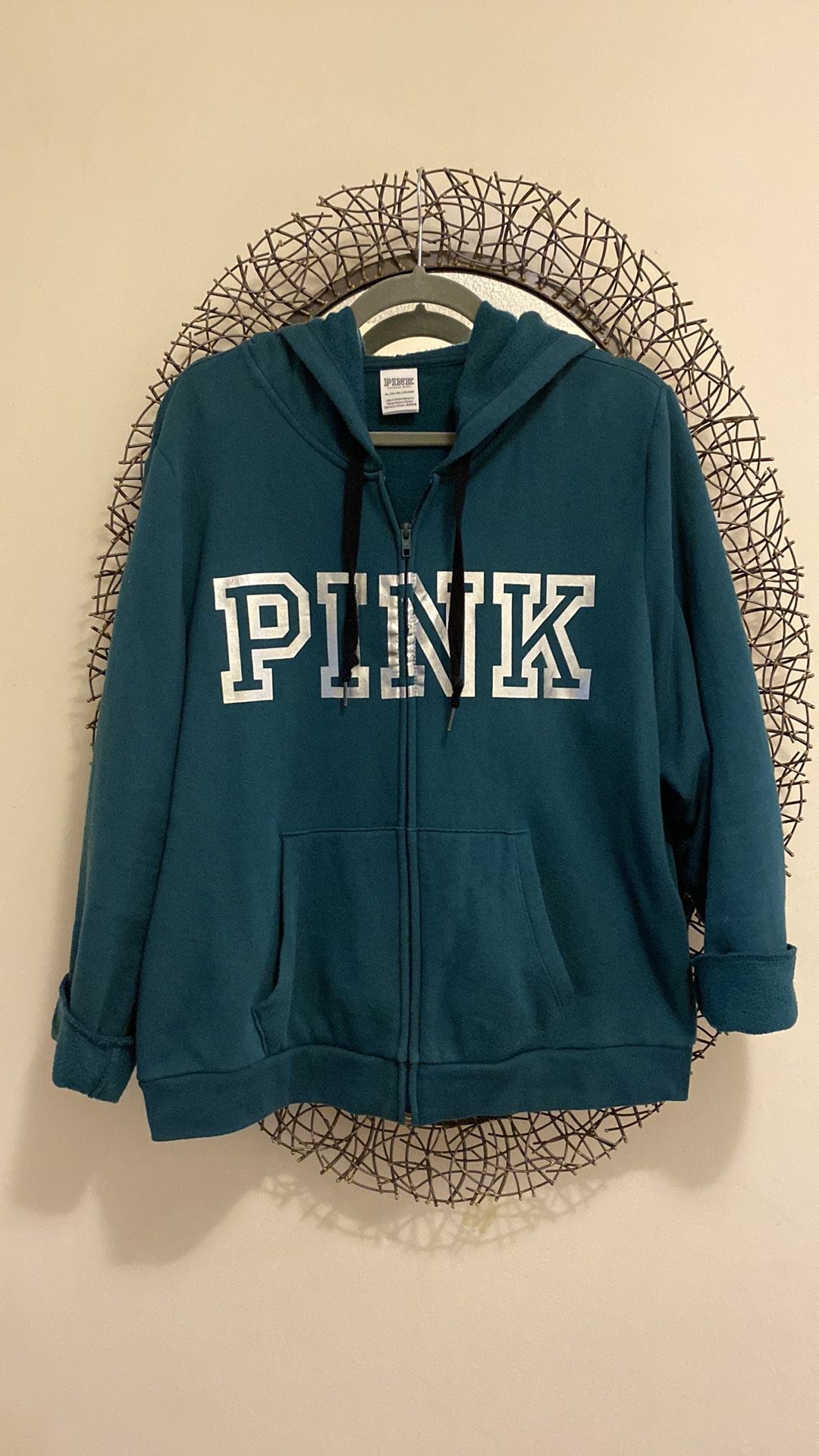 Pink By Victoria Secrets Dark Green Zip Up Hoodie, Xl