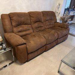 Faux Suede Couch + reclinable  4 Sale