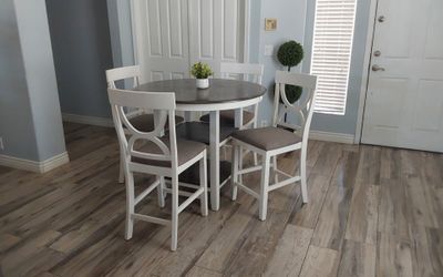 Beautiful round farmhouse counter height dining table