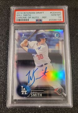 PSA 10 Gem 💙/499 Rc on card Auto Will Smith 2016 Bowman Draft Chrome Refractor