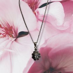 925 Sterling Silver CZ Filigree Flower Pendant 