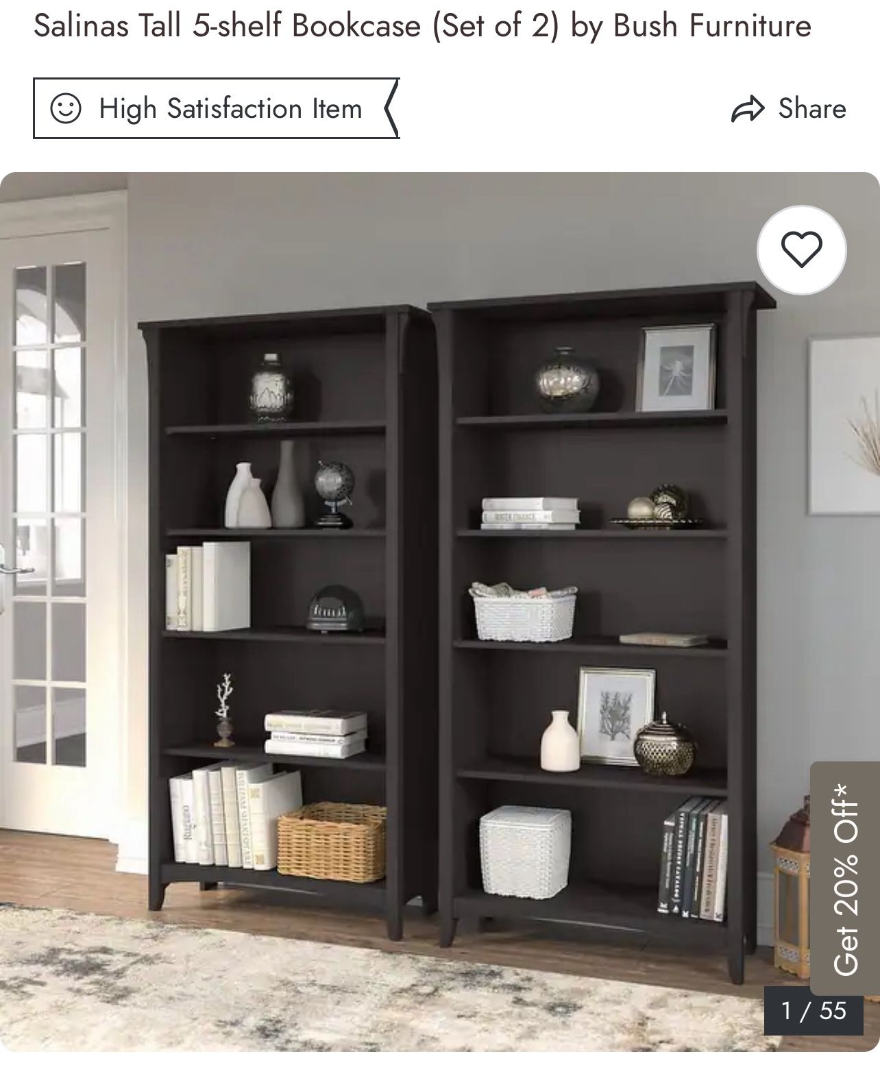 Salinas Tall 5-shelf Bookcase (Set of 2) by Bush Furniture