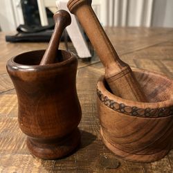 2 Antique Spice Mortar And Pestles 