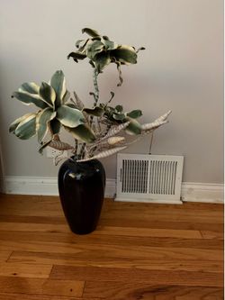 Decorative Black Ceramic Vase textured Foliage Arrangement naturally artificial