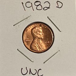 #470 UNC 1982 D Penny Coin 