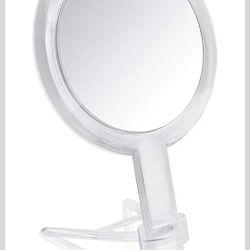 1X & 10X Magnifying Double Side Hand Makeup Mirror with Stand, Handheld Vanity Mirror, Clear
