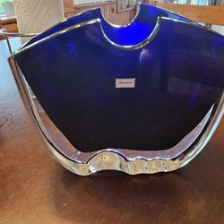 RARE Baccarat Crystal Glass Oceanie Cobalt Blue Clear Vase Retired.