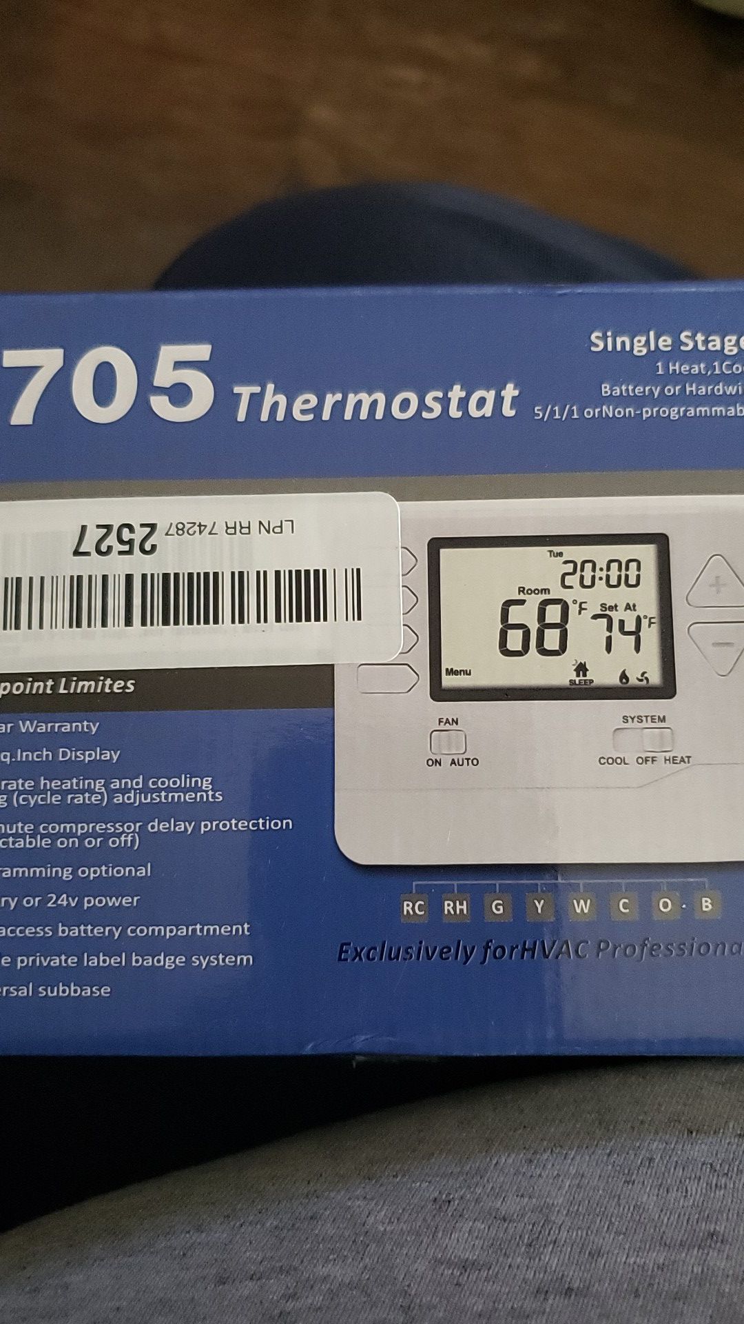 Heagstat H705 5-1-1-Day Single Stage Programmable Thermostat，1 Heat/1 Cool, with 4.5 sq. inch Display