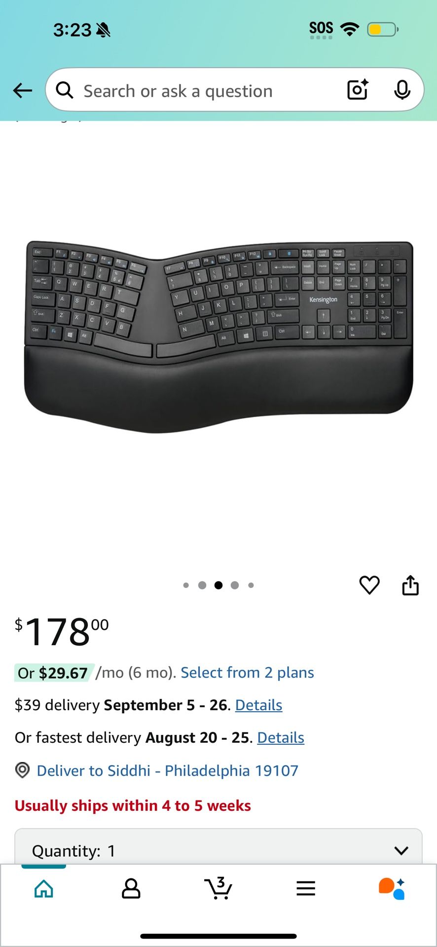 Kensington Pro fit Ergo Wireless Keyboard